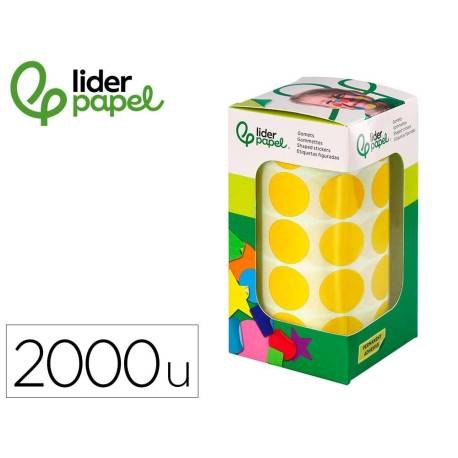 GOMETS LIDERPAPEL AUTOADHESIVO S CIRCULOS 20 MM AMARILLO ROLLO DE 2000 UNIDADES EN CAJA DE CARTON