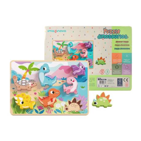 PUZLE INFANTIL MARCA IMAGINOVO MADERA 3D DINOSAURIOS +12 MESES 8 PIEZAS 29,5X22X1,7CM
