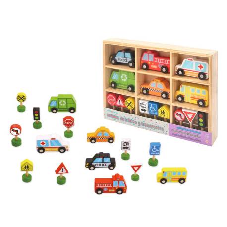 JUEGO INFANTIL MARCA IMAGINOVO MADERA VEHICULOS Y SEÑALES DE TRAFICO +3 AÑOS 16 PIEZAS 30X22X4CM