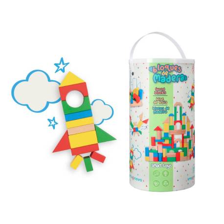 JUEGO INFANTIL MARCA IMAGINOVO MADERA CONSTRUCCION DE BLOQUES +12 MESES 100 PIEZAS 29X29X3,5CM