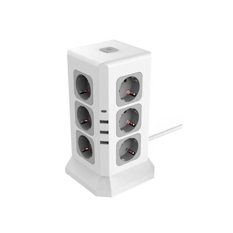 REGLETA MARCA Q-CONNECT ENCHUFE MULTIPLE 16 EN 1 CABLE 2 MT 12 TOMAS DE CORRIENTE+3 USB+1 USB TIPO C 120X120X210MM