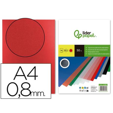 Tapa de Encuadernacion Polipropileno Liderpapel DIN A4 Roja 0.8mm pack 50 uds