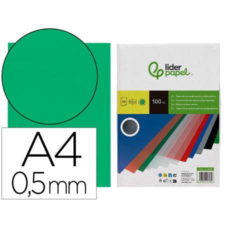 Tapa de Encuadernacion Polipropileno Liderpapel Din A4 Verde Opaco 0,5 mm pack 100 uds
