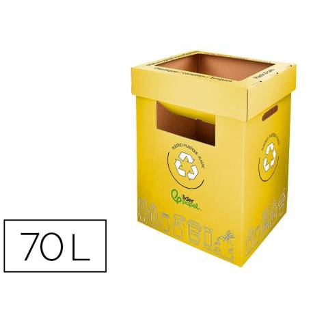 CONTENEDOR PAPELERA RECICLAJE MARCA LIDERPAPEL CARTON RECICLADO PARA ENVASES 450X350X650 MM 70 LITROS AMARILLO