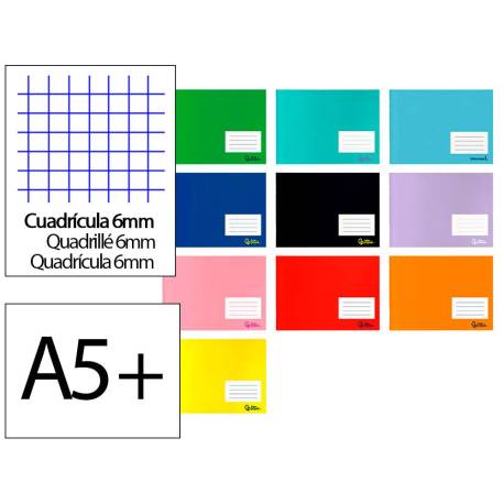 LIBRETA MARCA LIDERPAPEL SMART A5 PLUS APAISADO 32 HOJAS 75GR CUADRO 6 MM CON MARGEN COLORES SURTIDOS