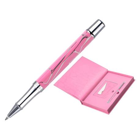 BOLIGRAFO Y WALLET BELIUS COCKTAILS COSMOPOLITAN ALUMINIO ROSA PLATEADO RELIEVETINTA COLOR AZUL CAJA DISEÑO