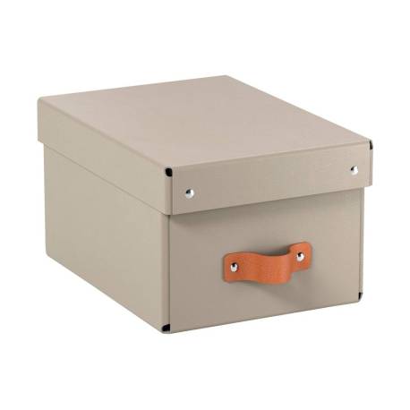 CAJA DE ALMACENAJE MARCA LEITZ CARTON PEQUEÑA CON ASA DE PIEL COLOR BEIGE PACK DE 2 UNIDADES