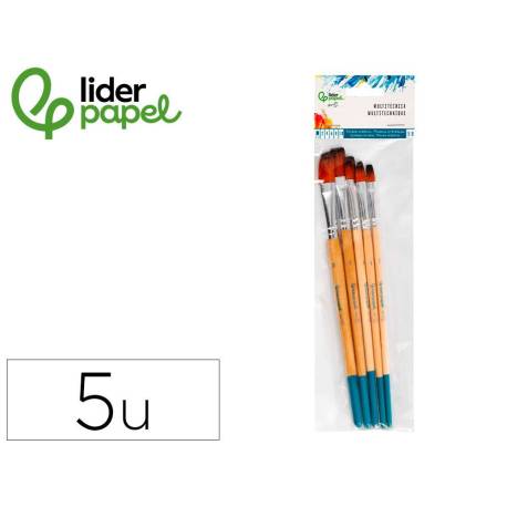 PINCELES SINTETICOS MARCA LIDERPAPEL PUNTA PLANA BOLSA DE 5 UNIDADES TAMAÑOS SURTIDOS CERTIFICADO FSC