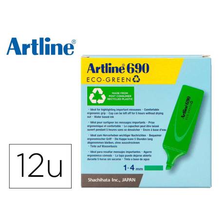 ROTULADOR MARCA ARTLINE FLUORESCENTE EK-690 ECO GREEN PUNTA BISELADA VERDE