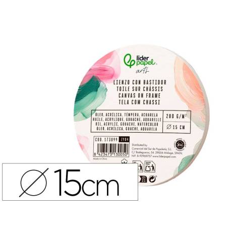 BASTIDOR REDONDO MARCA LIDERPAPEL LIENZO GRAPADO PARTE TRASERA ALGODON 100% BORDE MADERA 15 CM GRAMAJE 280G/M2