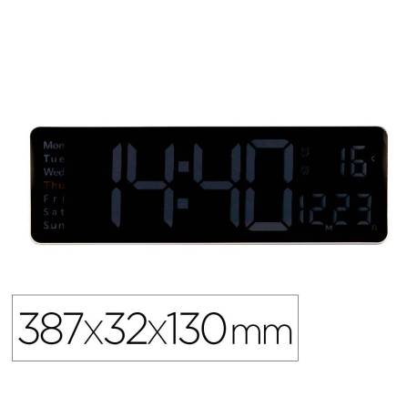 RELOJ MARCA Q-CONNECT DE PARED Y SOBREMESA DIGITAL CON TEMPERATURA Y MANDO A DISTANCIA 387X32X130 MM