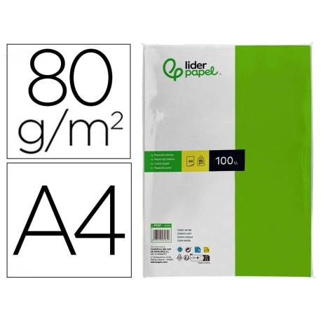 Papel color Liderpapel verde intenso a4 80 g/m2 100 hojas