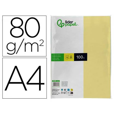 Papel Liderpapel color amarillo A4 80 g/m2 100 hojas