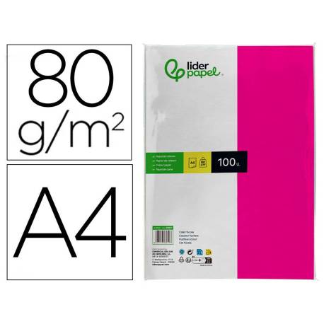 Papel color Liderpapel fucsia A4 80g/m2 100 hojas