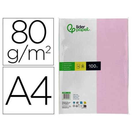 Papel color Liderpapel rosa A4 80 g/m2 100 hojas