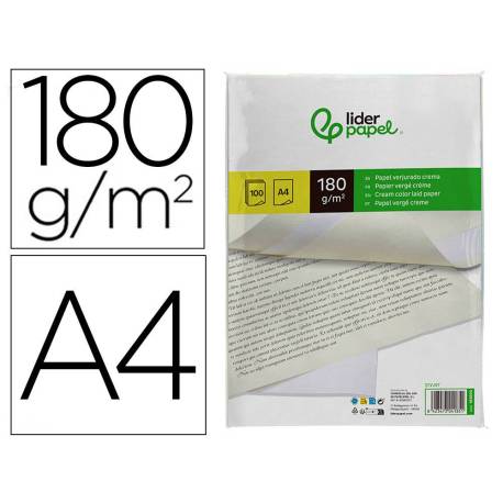 PAPEL VERJURADO LIDERPAPEL DIN A4 180G/M2 COLOR CREMA PAQUETE DE 100 HOJAS
