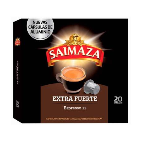 CAFE MARCA SAIMAZA EXTRA FUERTE ESPRESSO INTENSIDAD 11 CAJA DE 20 CAPSULAS COMPATIBLE NESPRESSO