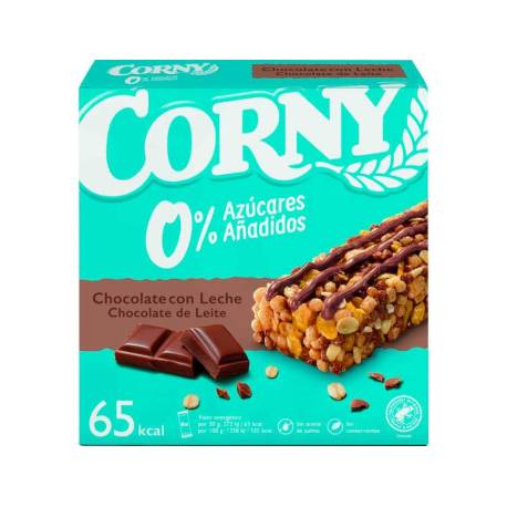 BARRITA DE CEREALES MARCA CORNY 0% AZUCARES CHOCOLATE CON LECHE CAJA DE 6 UNIDADES 20 GR
