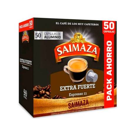 CAFE MARCA SAIMAZA EXTRA FUERTE ESPRESSO INTENSIDAD 11 CAJA DE 50 CAPSULAS COMPATIBLE NESPRESSO