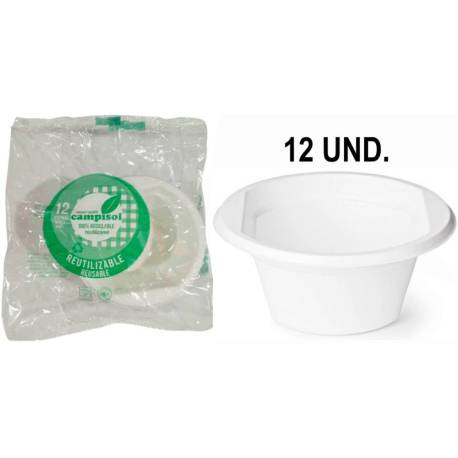 CUENCO DE PLASTICO REUTILIZABLE MARCA CAMPISOL 250 ML PAQUETE DE 12 UNIDADES