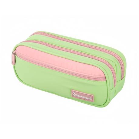ESTUCHE PORTATODO LIDERPAPEL DUO 3 CREMALLERAS CON BOLSILLOFRONTAL COLOR VERDE PASTEL 220X90X70MM