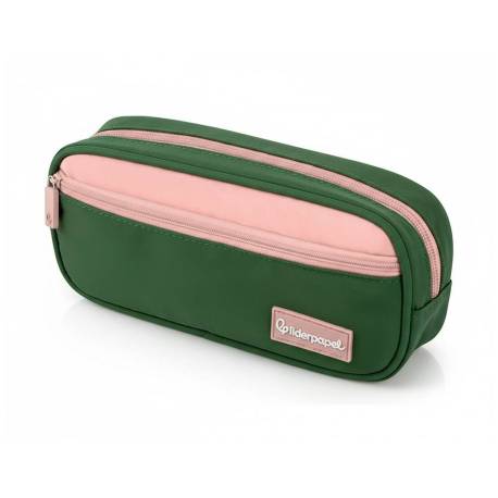 ESTUCHE PORTATODO LIDERPAPEL DUO 2 CREMALLERAS CON BOLSILLOFRONTAL COLOR VERDE MILITAR 220X90X50 MM
