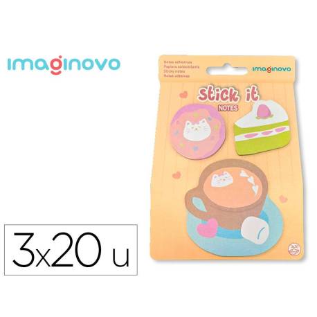 BLOC NOTAS ADHESIVAS MARCA IMAGINOVO FOODIES CAFE 20 HOJAS TAMAÑOS SURTIDOS