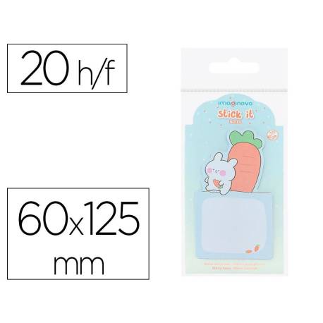 BLOC NOTAS ADHESIVAS MARCA IMAGINOVO BUNNY CON SOPORTE 20 HOJAS AZUL 60X125 MM