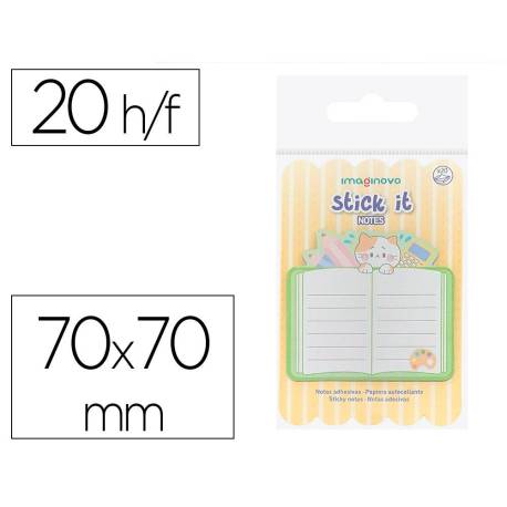 BLOC NOTAS ADHESIVAS MARCA IMAGINOVO MEOW 20 HOJAS CUADERNO 70X70 MM