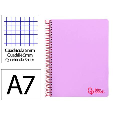 CUADERNO ESPIRAL LIDERPAPEL A7 MICRO WONDER TAPA PLASTICO 100H 90 GR CUADRO 5MM 4 BANDAS VIOLETA