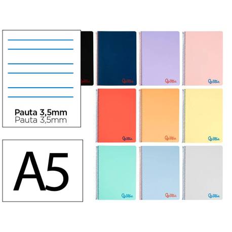 CUADERNO ESPIRAL LIDERPAPEL A5 WONDER TAPA PLASTICO 80H 90G PAUTA 3,5MM CON MARGEN COLORES SURTIDOS" NO SE PUEDEN ELEGIR"