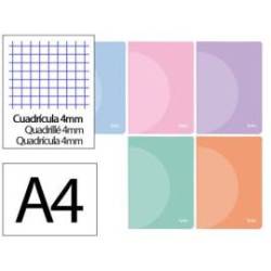 LIBRETA LIDERPAPEL 360 TAPA DE PLASTICO A4 48 HOJAS 90G/M2 CUADRO 4 MM CON MARGEN COLORES SURTIDOS