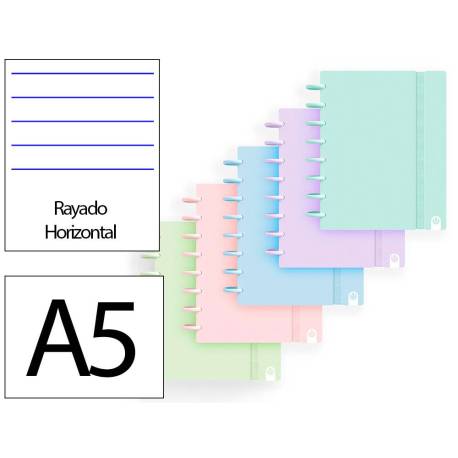 CUADERNO MARCA INGENIOX FOAM A5 80H RAYADO HORIZONTAL COLORES PASTEL SURTIDOS