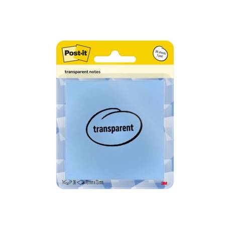 BLOC DE NOTAS ADHESIVAS QUITA Y PON MARCA POST-IT 73X73 MM 36 HOJAS TRANSPARENTE AZUL LAVADO VAQUERO