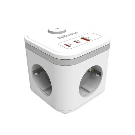 REGLETA MARCA FELLOWES CUBO MULTIENCHUFES 3 TOMAS CORRIENTE + 2XUSB C + A USB A COLOR BLANCO
