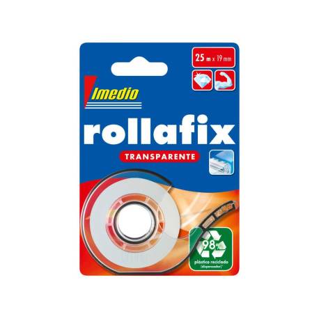 MINIPORTARROLLO MARCA IMEDIO ROLLAFIX TRANSPARENTE PARA CINTA 25 M X 19 MM