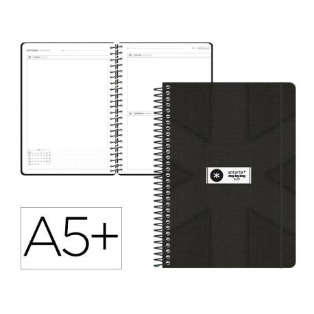 AGENDA ESCOLAR MARCA ANTARTIK 26-27 ESPIRAL PACK AND GO DIA PAGINA A5+ BILINGUE 80G PAPEL FSC NEGRO