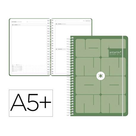 AGENDA ESCOLAR MARCA ANTARTIK 26-27 ESPIRAL ESSENTIALS DIA PAGINA A5+ BILINGUE 80G PAPEL FSC VERDE
