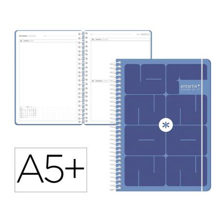 AGENDA ESCOLAR MARCA ANTARTIK 26-27 ESPIRAL ESSENTIALS DIA PAGINA A5+ BILINGUE 80G PAPEL FSC AZUL OSCURO
