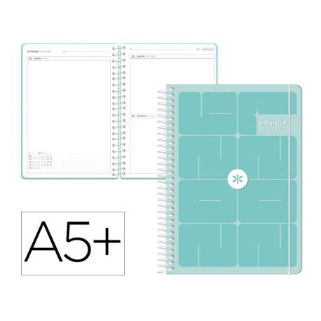 AGENDA ESCOLAR MARCA ANTARTIK 26-27 ESPIRAL ESSENTIALS DIA PAGINA A5+ BILINGUE 80G PAPEL FSC AZUL TURQUESA
