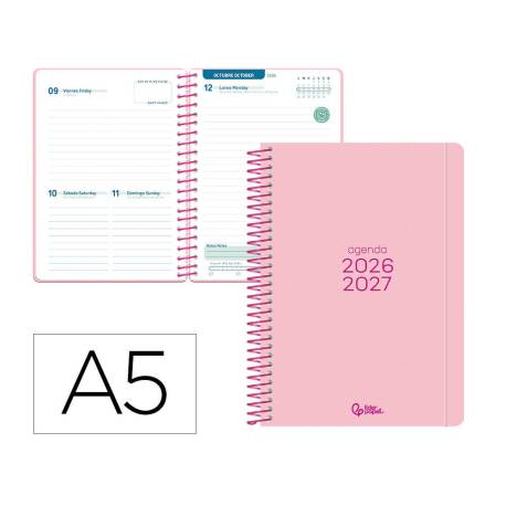 AGENDA ESCOLAR MARCA LIDERPAPEL 26-27 ESPIRAL BASIC DIA PAGINA A5 BILINGUE 70G PAPEL FSC ROSA
