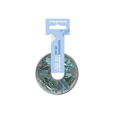 SET DE PAPELERIA IMAGINOVO CON CLIPS 28MM PINZAS 19MM Y CHINCHETAS AZUL
