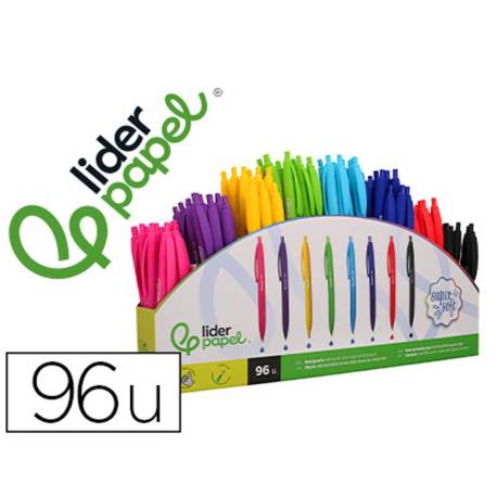 BOLIGRAFO MARCA LIDERPAPEL RETRACTIL CON CLIP ACABADO SOFT TOUCH PUNTA 0,7 MM EXPOSITOR 96 UNIDADES COLORES