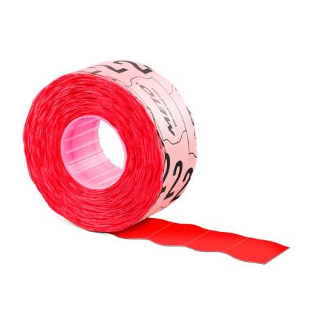 ETIQUETAS MARCA METO ONDULADAS 26X12 MM ROJO FLUORESCENTE ADH. 2 CAJA DE 6 ROLLOS DE 1000 UNIDADES