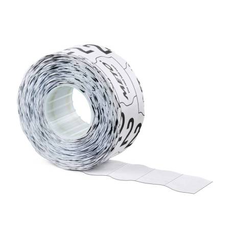 ETIQUETAS MARCA METO ONDULADAS 26X12 MM LISA ADH. 2 CAJA DE 6 ROLLOS DE 1000 UNIDADES