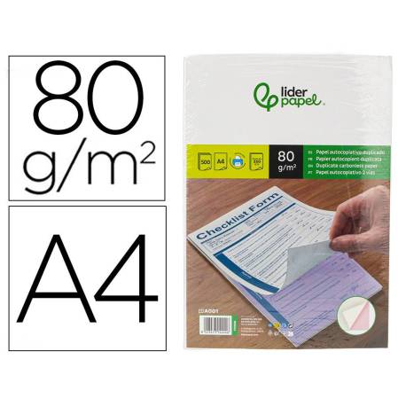PAPEL AUTOCOPIATIVO MARCA LIDERPAPEL A4 PREALZADO DUPLICADO BLANCO Y ROSA 80 G 500 HOJAS (250 JUEGOS)