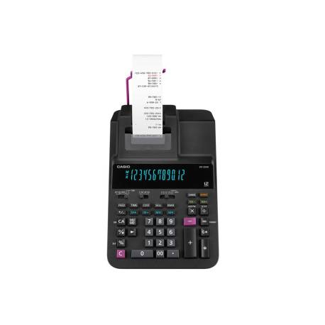 CALCULADORA MARCA CASIO DR-200R IMPRESORA PANTALLA FLUOR PAPEL 58 MM IMPRESION BICOLOR 12 DIGITOS AC/DC COLOR NEGRO