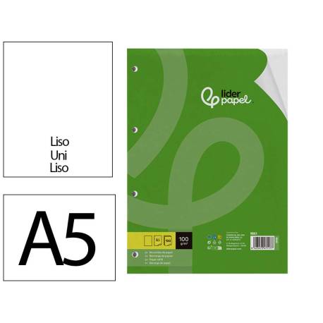 Recambio Liderpapel din A5 6 taladros 100 gr liso