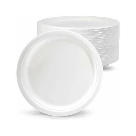 PLATO DE FIBRA BIO TAMAÑO 22 CM DIAMETRO PAQUETE DE 50 UNIDADES