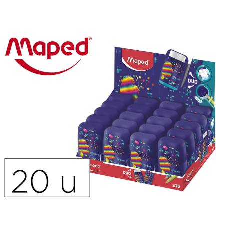 SACAPUNTAS MARCA MAPED PLASTICO CONNECT PIXEL PARTY 2 USOS CON GOMA DE BORRAR